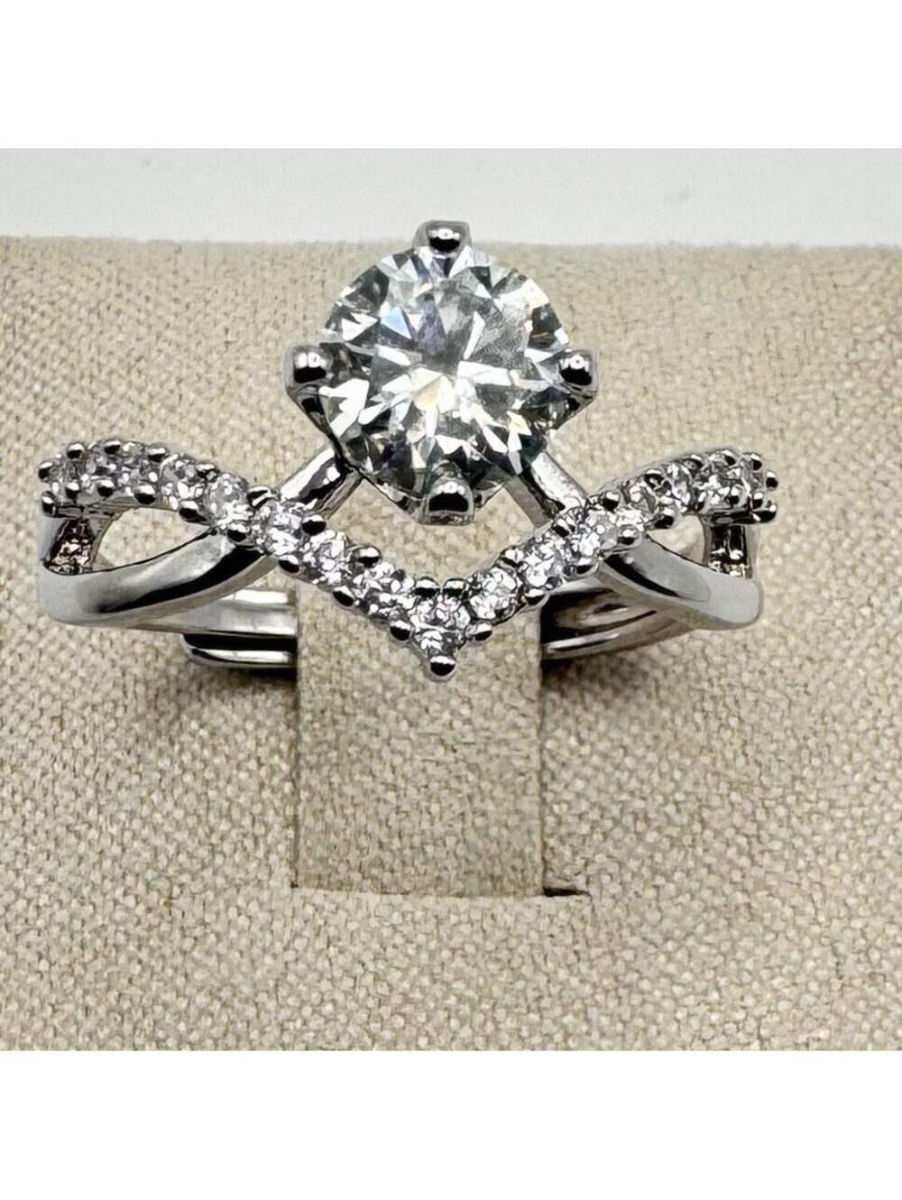 White Gold Plated Over Brass 1 Ct Moissanite Statement Ring, Adjustable